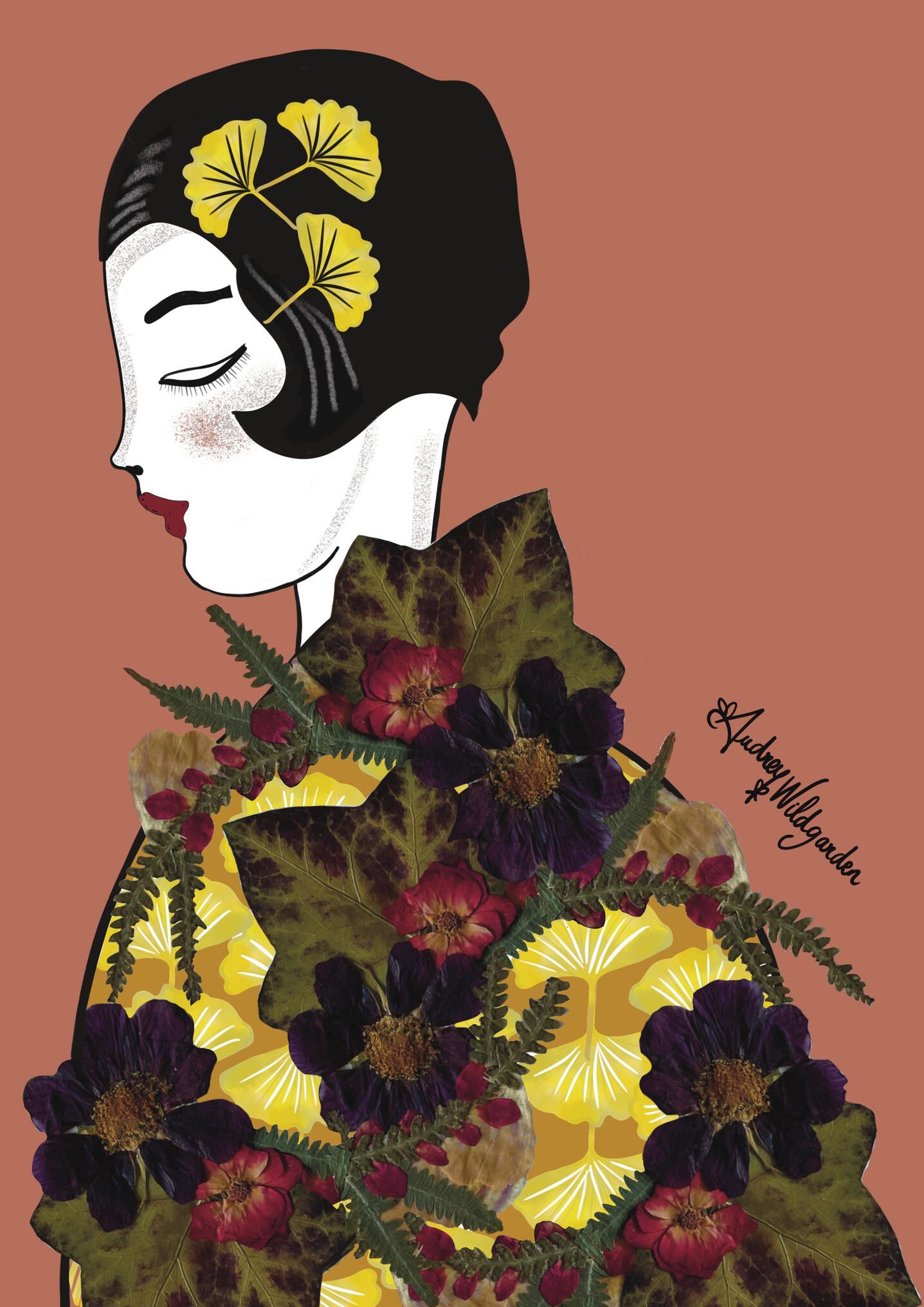 Audrey WildGarden Gingko Tree Woman Botanical Art Print – Floral Fashion Woman Illustration – Oshibana Art Audrey WildGarden Gingko Tree Woman Botanical Art Print – Floral Fashion Woman Illustration – Oshibana Art