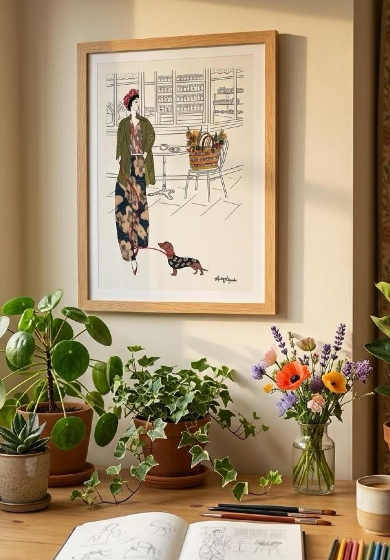 Audrey WildGarden Feminine Botanical Art Print – Paris Fashion Woman with a dog Illustration – Oshibana Art and Cyanotype Wall Art Audrey WildGarden Feminine Botanical Art Print – Paris Fashion Woman with a dog Illustration – Oshibana Art and Cyanotype Wall Art