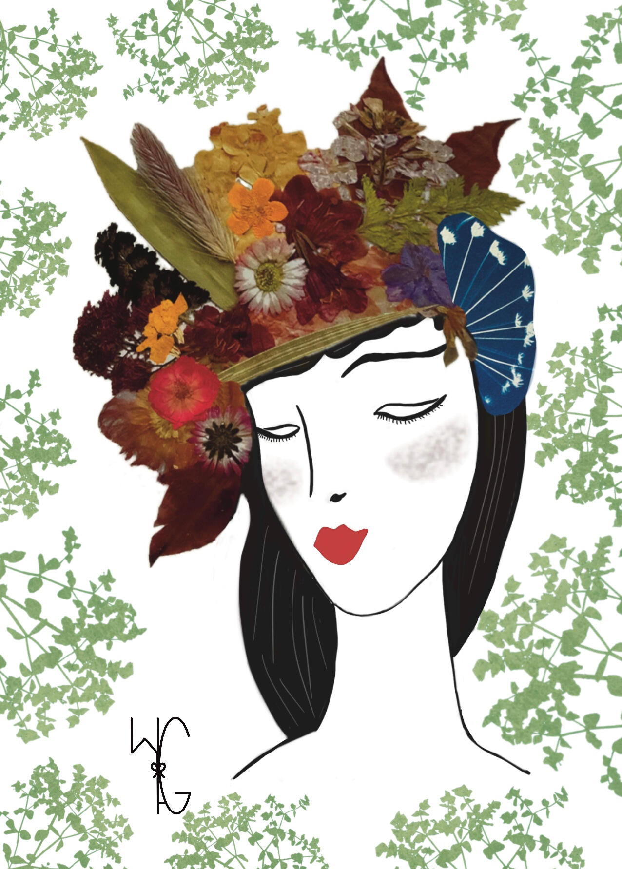 Audrey WildGarden Fashion Flower Woman with Hat – Floral Illustration, Cyanotype & Oshibana Art, Floral Couture Audrey WildGarden Fashion Flower Woman with Hat – Floral Illustration, Cyanotype & Oshibana Art, Floral Couture